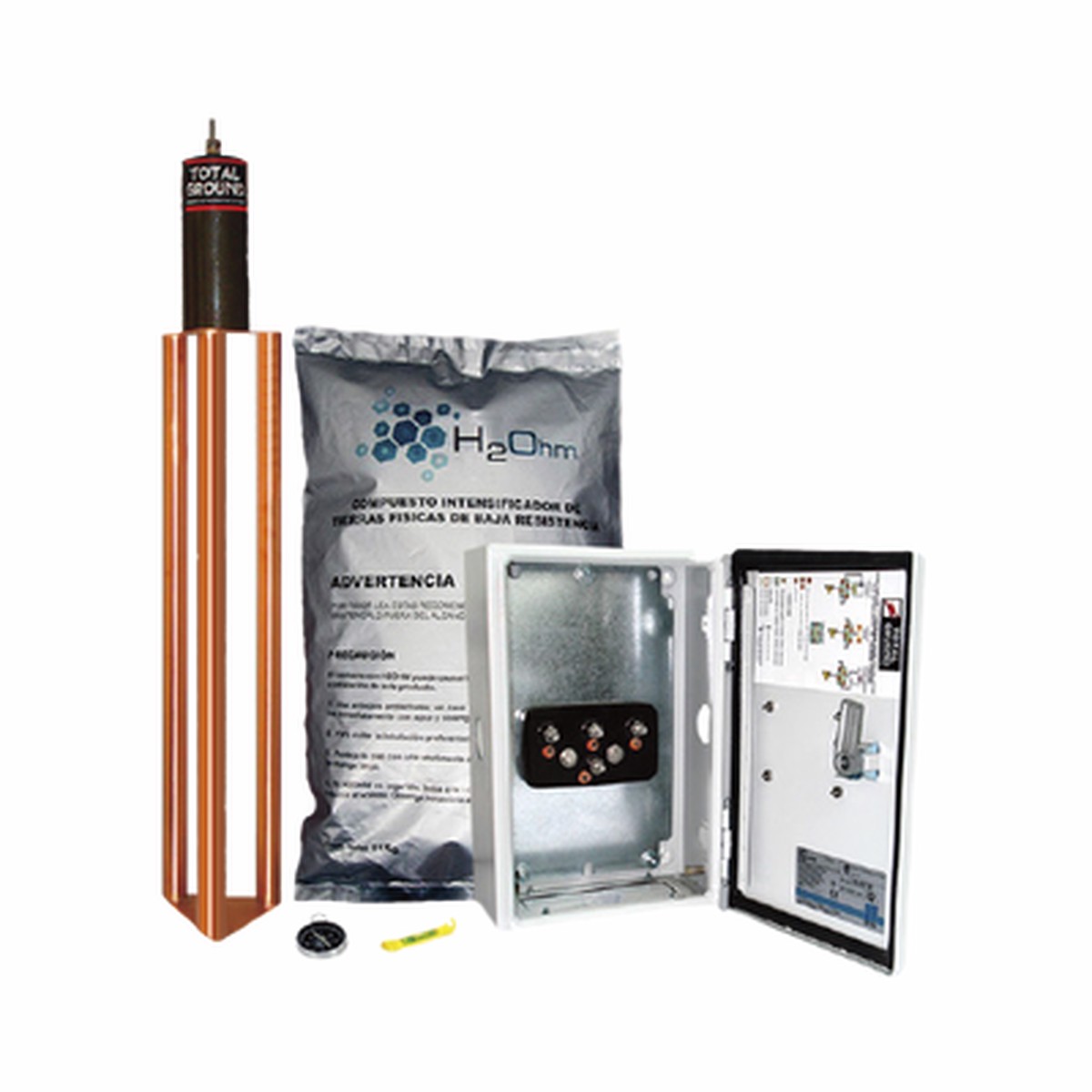 Kit de puesta a tierra de 45 A con Electrodo, Filtro, Acoplador y Compuesto H2Ohm.