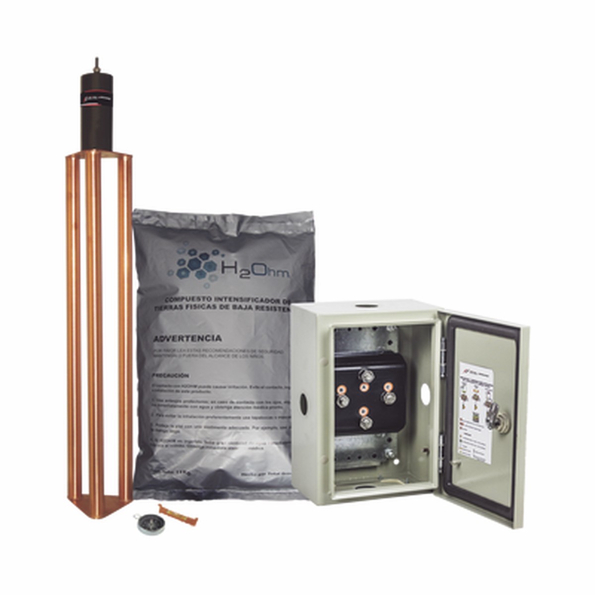 Kit de puesta a tierra de 70 A con Electrodo, Filtro, Acoplador y Compuesto H2Ohm.