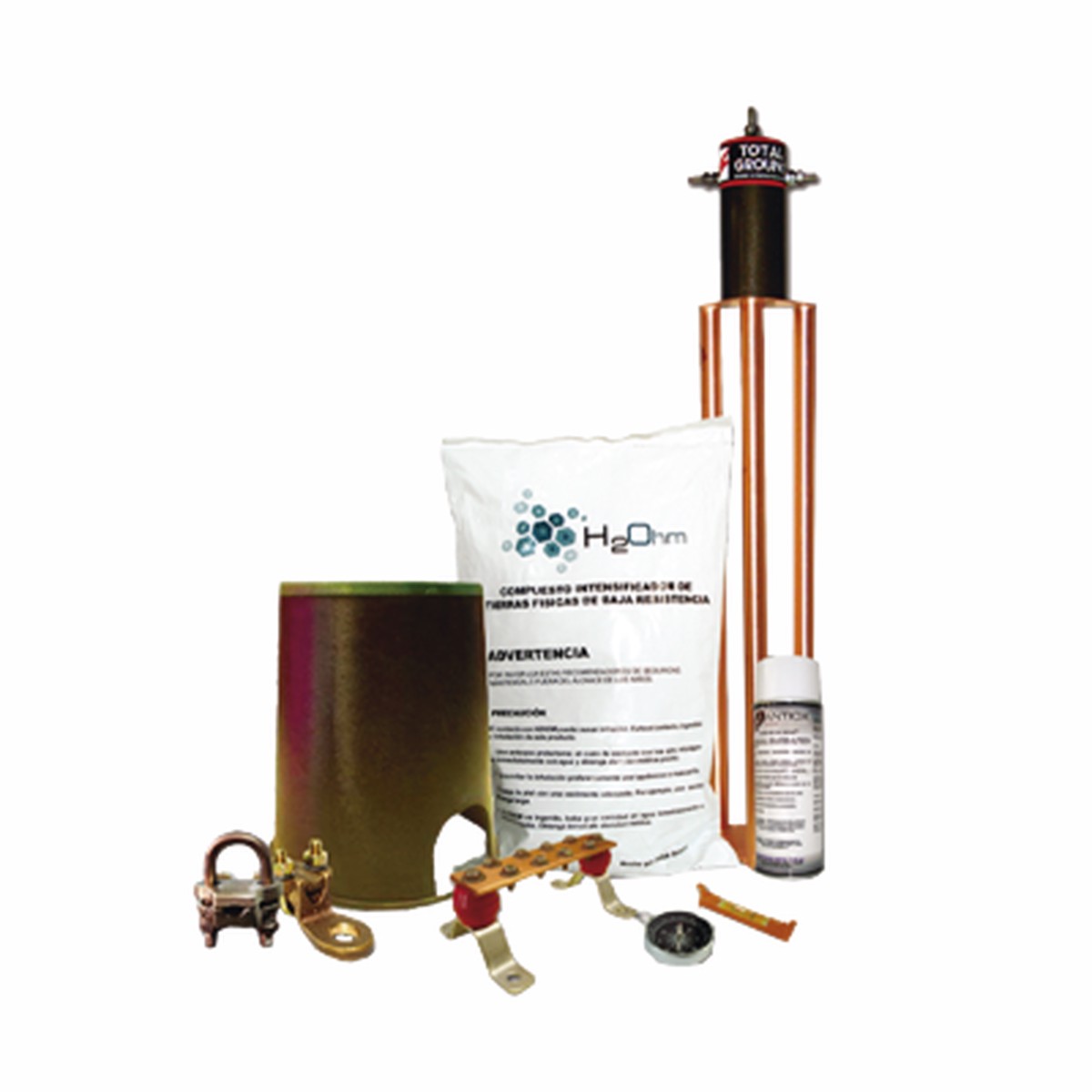 Kit de Tierra Fsica con Electrodo TG100AB y accesorios de instalacin.