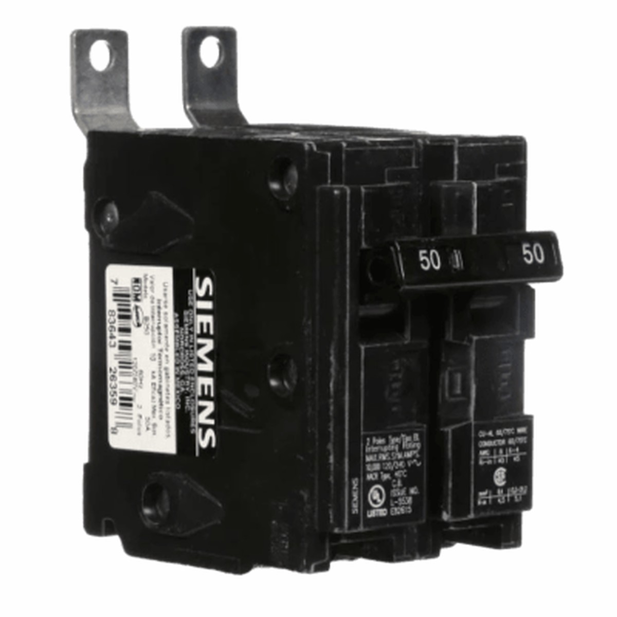 Interruptor Automtico Atornillable Tipo Bl 2 Polos, 50 Amp.