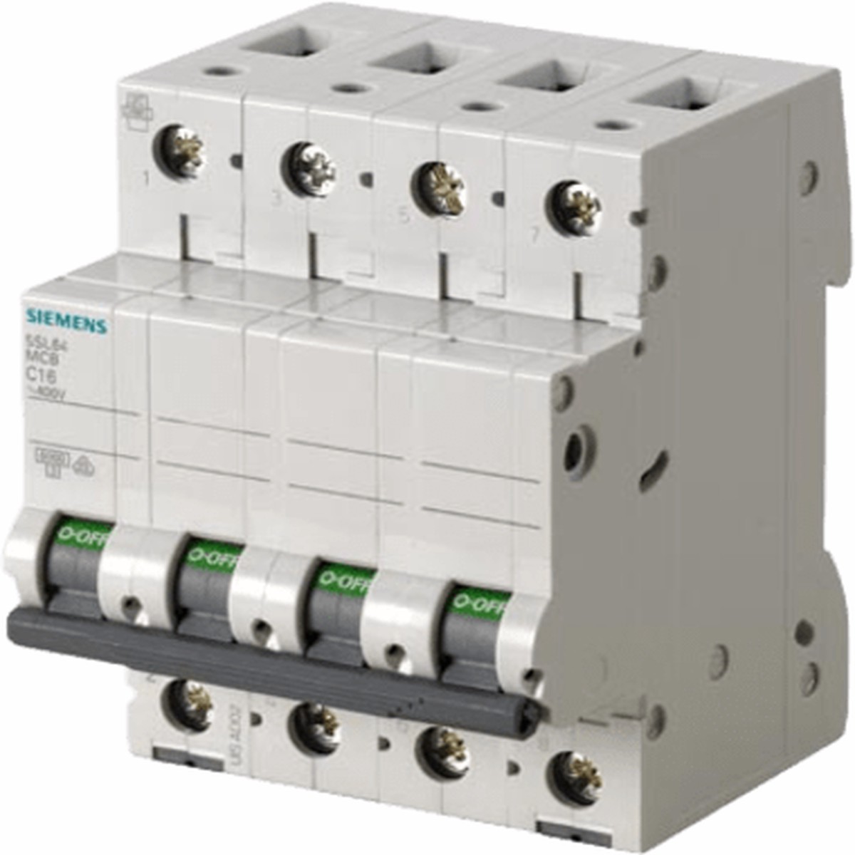Interruptor Riel Dinn Tipo 5SL6, 4 polos, 16 amp
