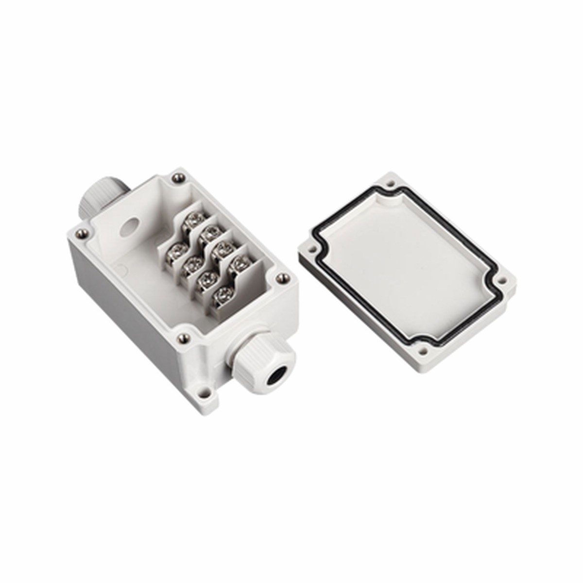 Caja de Conexin Exterior con Conexin Lateral para 4 Lneas (doble tornillo). Incluye Glndulas.
