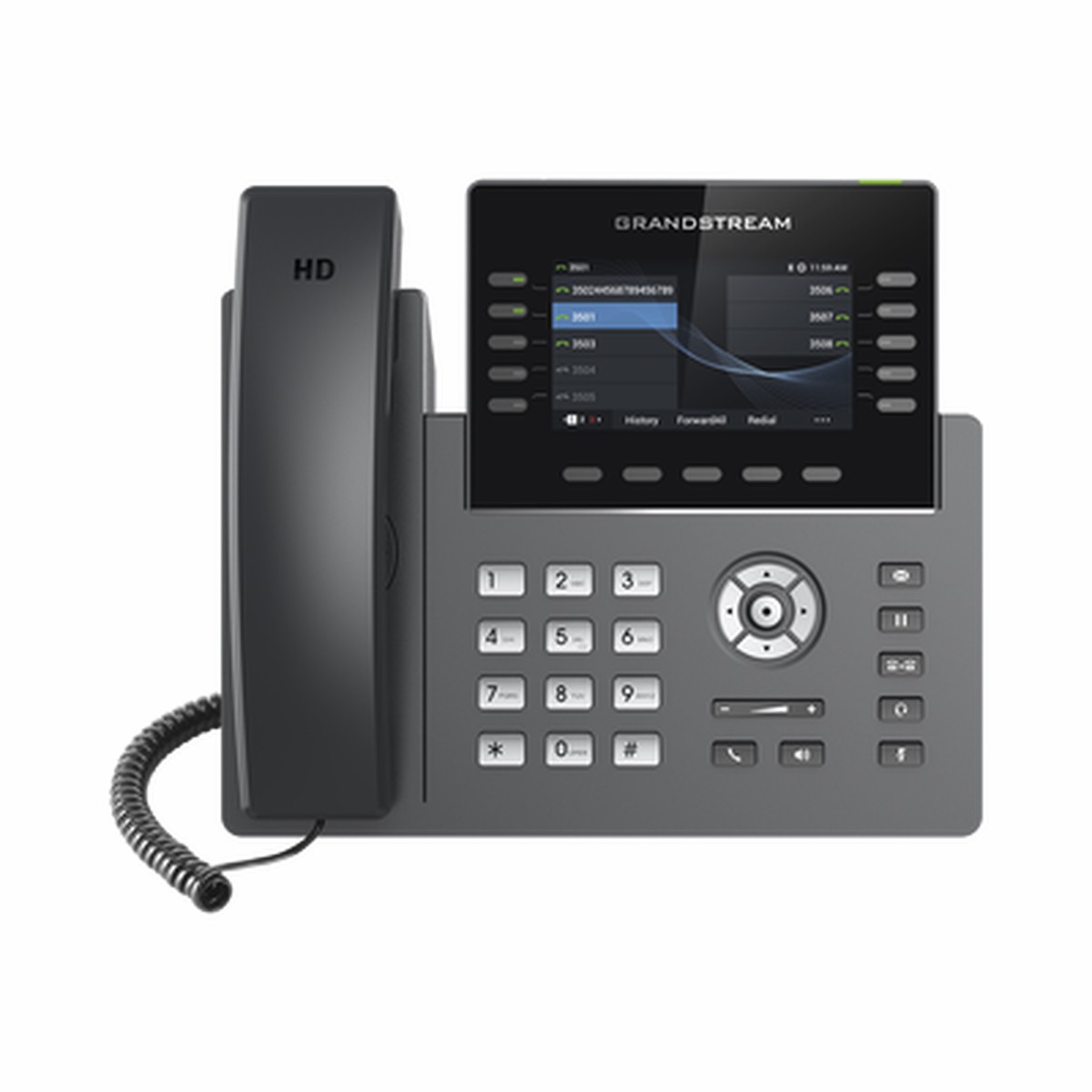 Telfono IP Wi-Fi, Grado Operador, 10 lneas SIP con 5 cuentas, pantalla a color 4.3", puertos Gigabit, Bluetooth, PoE, codec Opus, IPV4/IPV6 con gestin en la nube GDMS