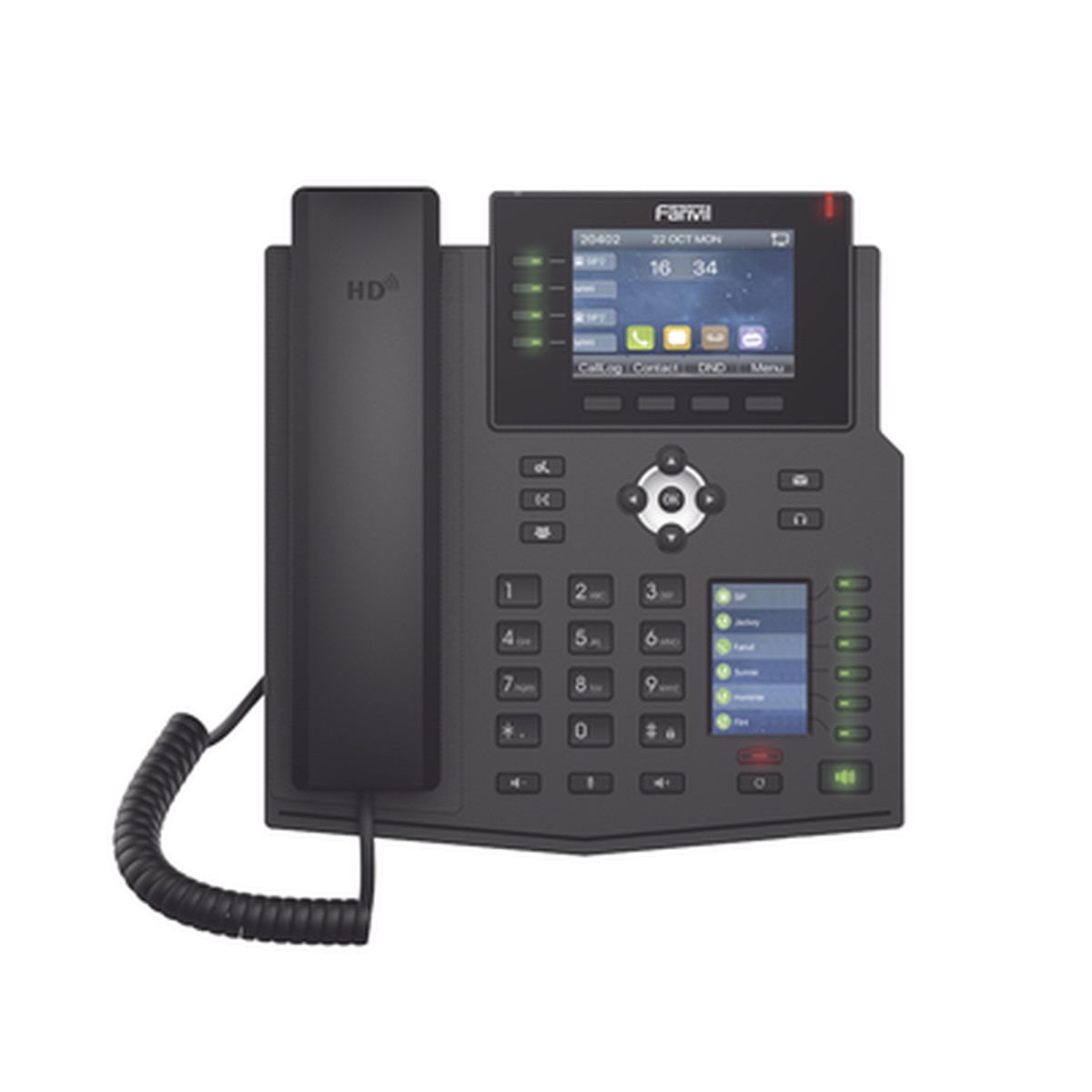 Telfono IP Empresarial con Estndares Europeos, 16 lneas SIP con pantalla LCD a color 3.5", 30 teclas DSS/BLF, puertos Gigabit, IPv6, Opus y conferencia de 3 vas, PoE/DC
