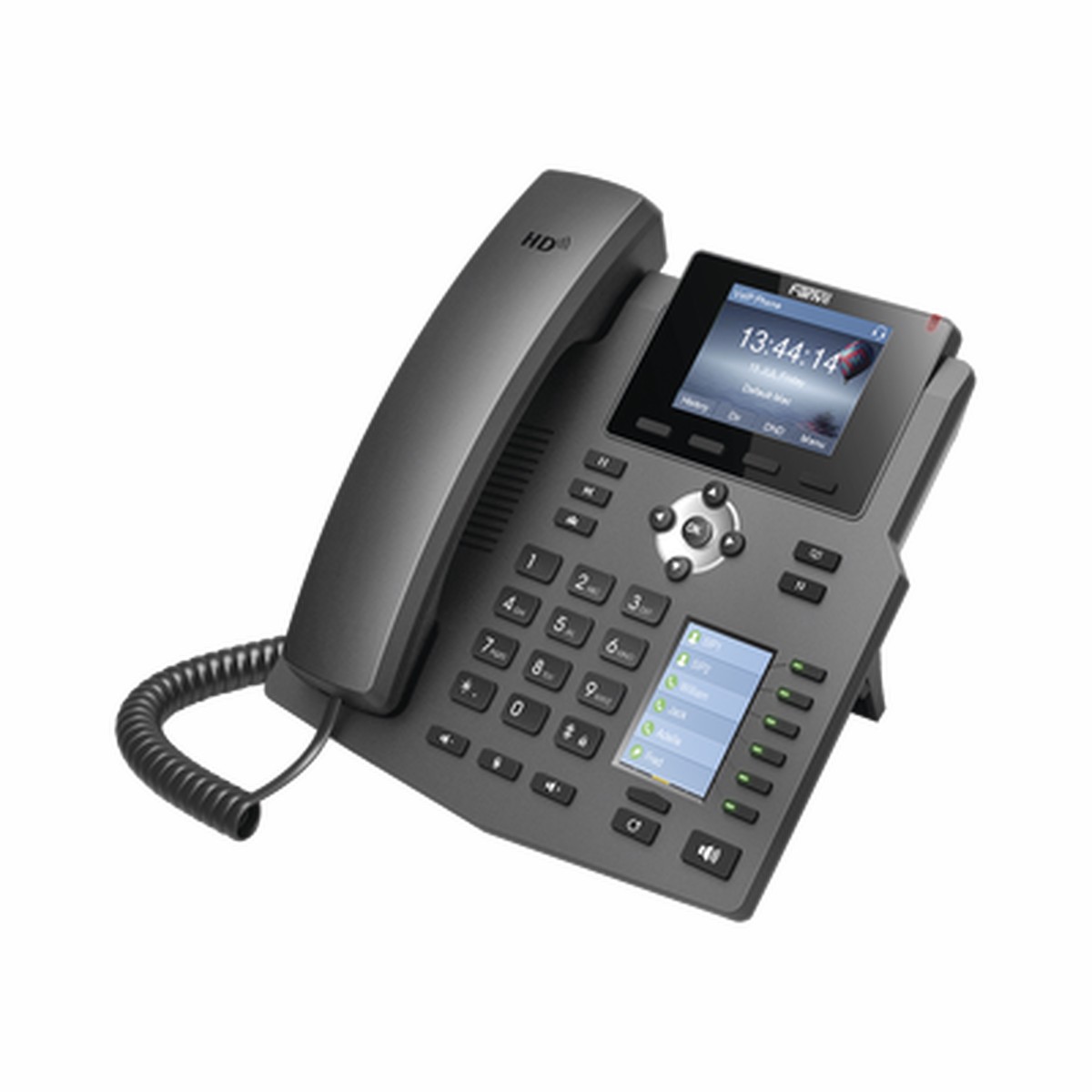 Telfono IP empresarial para 4 lneas SIP con 2 pantallas LCD, 6 teclas BLF/DSS, conferencia de 3 vas, PoE