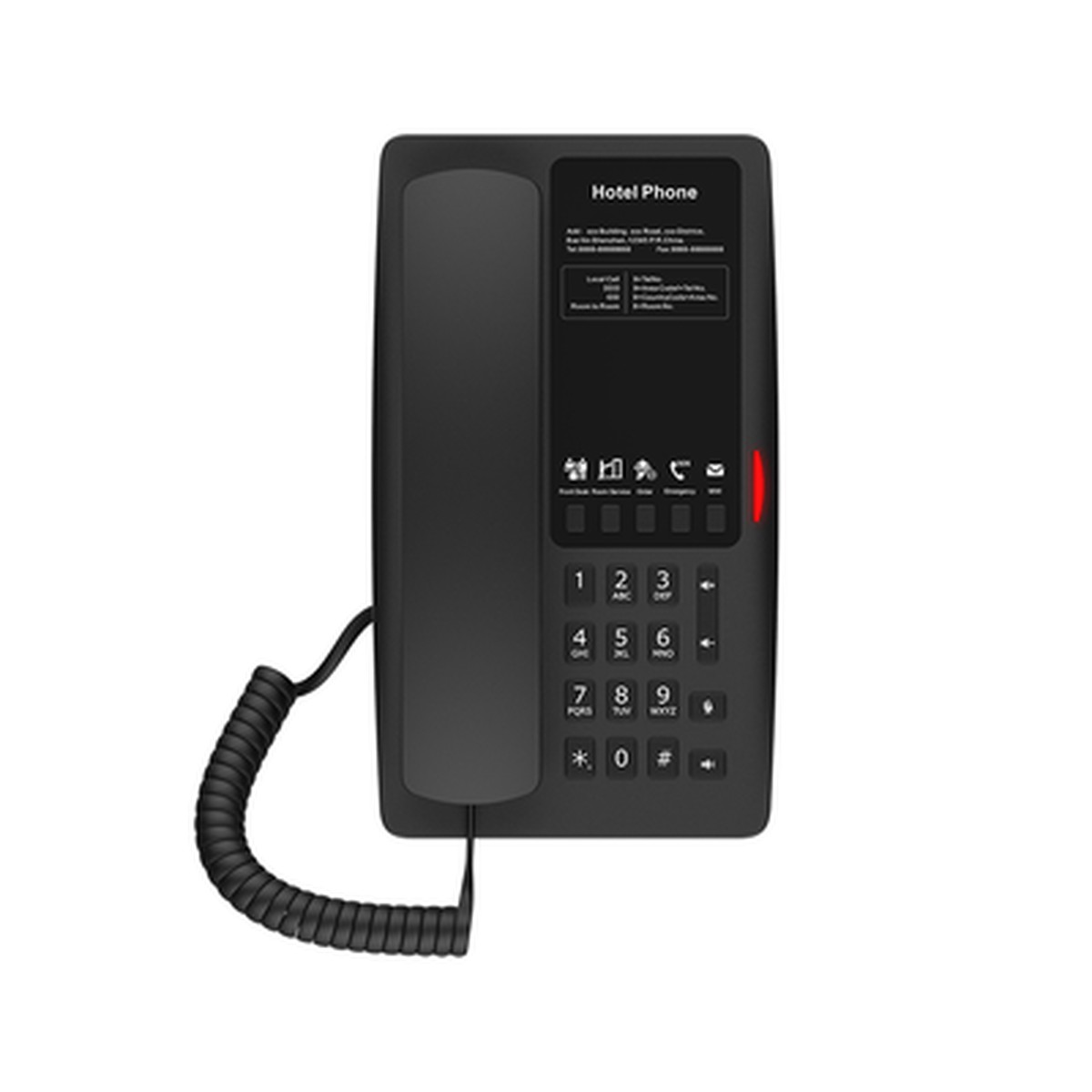 Telfono IP Hotelero / 2 Lneas SIP / 5 Teclas Programables / Puerto USB-A de Carga / PoE 802.3af / Ethernet 10/100 / Audio HD Manos Libres