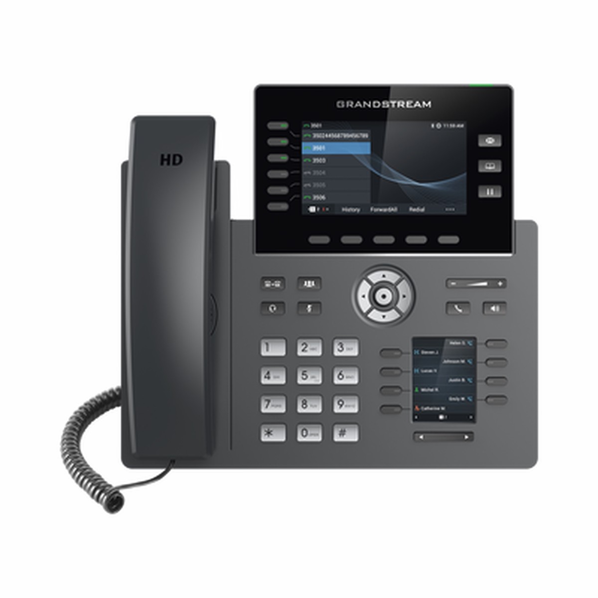 Telfono IP Wi-Fi, Grado Operador, 6 lneas SIP con 6 cuentas, pantalla a color 4.3", puertos Gigabit, Bluetooth, PoE, codec Opus, IPV4/IPV6 con gestin en la nube GDMS