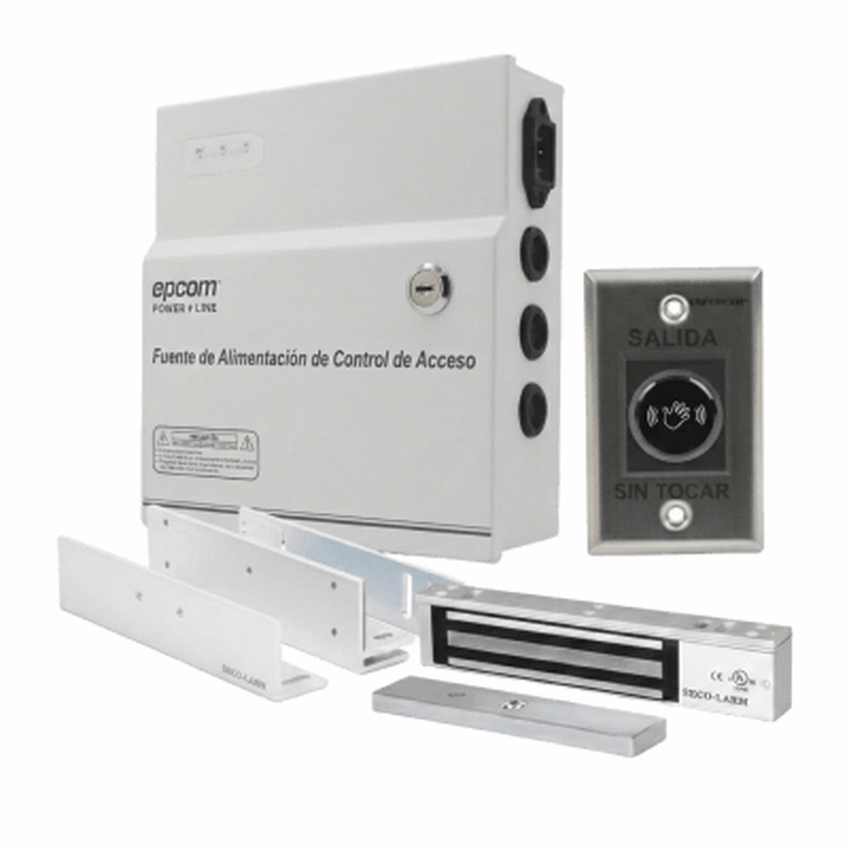 Kit para Control de Acceso Incluye Fuente de 12VCD / Soporta Batera de Respaldo/ Chapa Magntica de 600Lbs / Montajes L y Z / Botn de salida / Certificacin UL y ETL