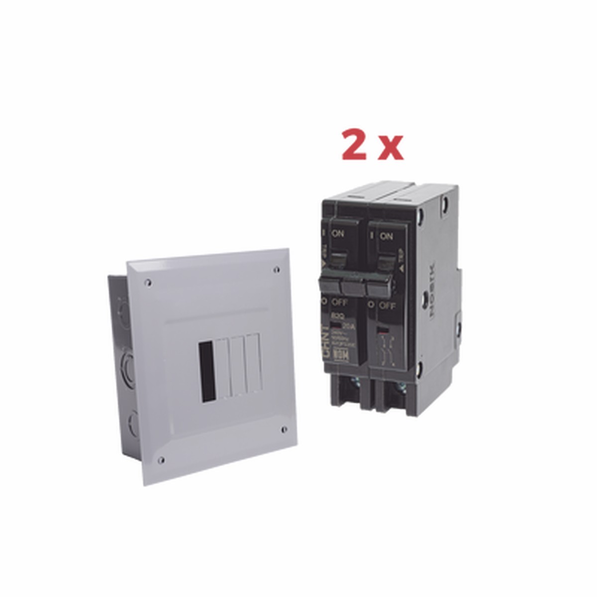 Kit Centro de Carga 4P para empotrar con 2 Interruptores Trmicos de 2 Polos, 20Amp 120/240Vca 10kA.