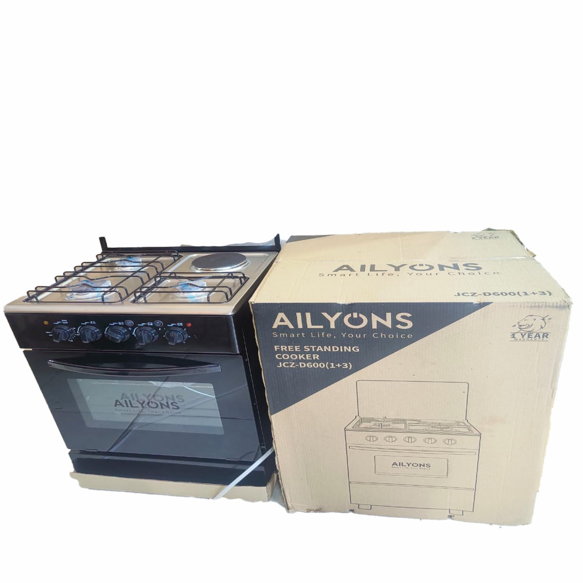 Ailyons JCZ-D600 3 Gas + 1 Electric Free Standing Cooker  Cook meals fast and evenly with gas or electric burners, perfect for busy kitchens.